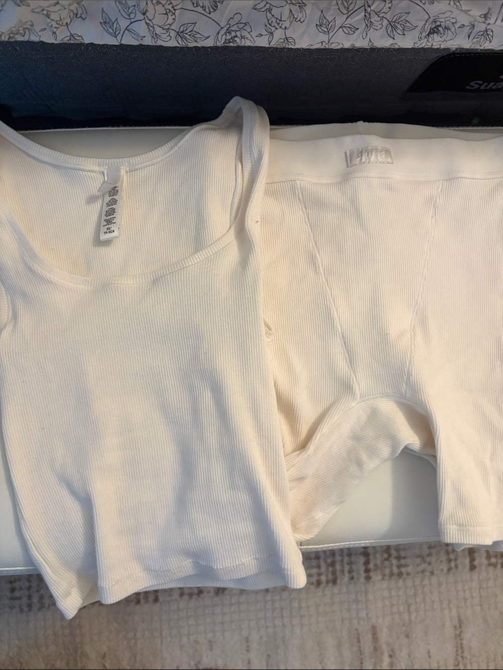 Women’s SKIMS Ribbed Tank and Boxer Set in Cream